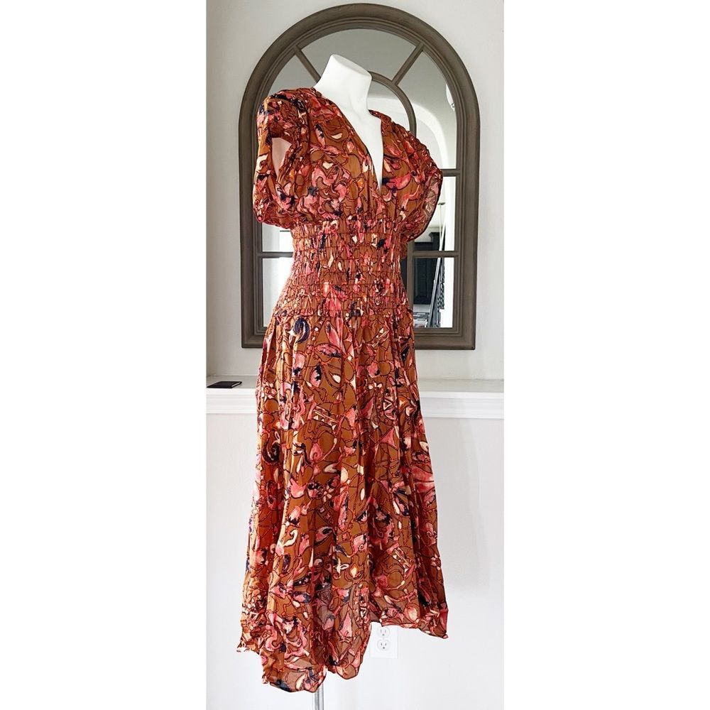 A.L.C. Lucia Floral V Neck Smocked Waist A-Line Midi Dress, NWT, Size 2 - Picture 5 of 9